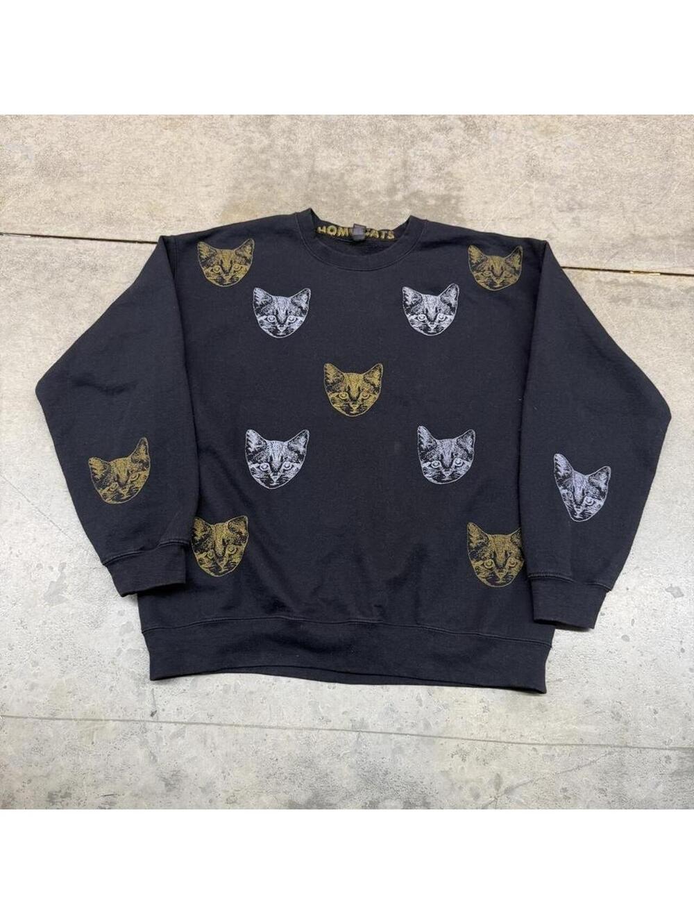 vintage kitty cat all over print black kitten crewneck size large